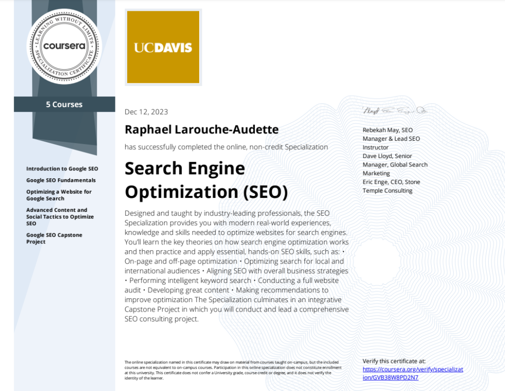 Search Engine Optimization (SEO) Specialization