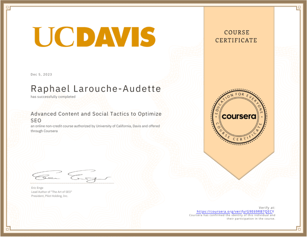 Coursera - Advanced Content and Social Tactics to Optimize SEO